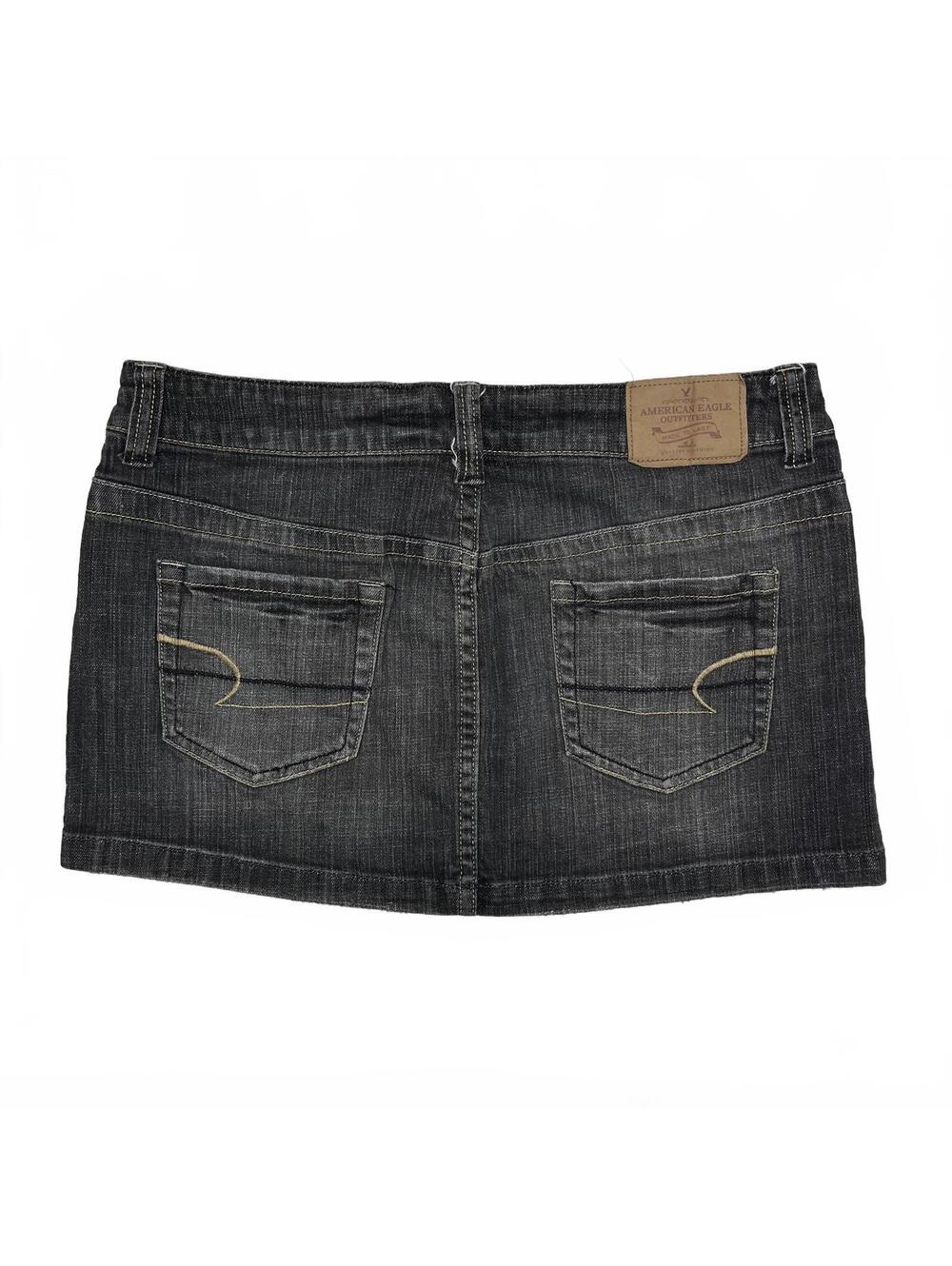 Vintage American Eagle Sz 10 Washed Black Low Rise Mini Denim Skirt Grunge2000s